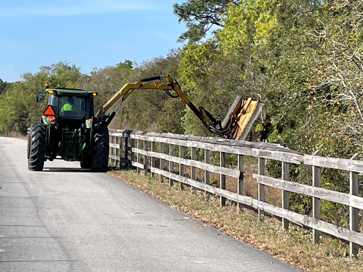 Happy Trails to you! #PascoCouty Public Works crews cleaned up the Suncoast Trail from SR 54 to Shady Hills Road (approximately 20 miles) to make it safer for cyclists, walkers, skaters and runners.
The mowing crew cut and removed low-lying limbs and pushed trees and brush away