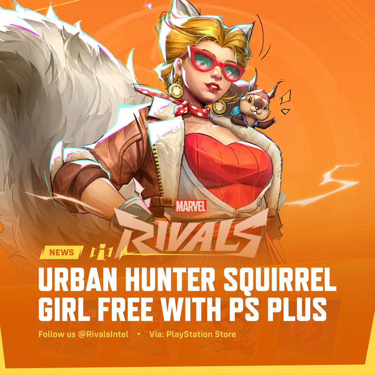 RivalsIntel's tweet image. New #MarvelRivals PlayStation Plus Bonus Pack 🎮
Head to the PlayStation Store and claim your FREE Season 2 bundle featuring:
🐿️ 'Urban Hunter' Squirrel Girl Skin
✨ Matching MVP, Spray, and Nameplate
🟦 x300 Chrono Tokens