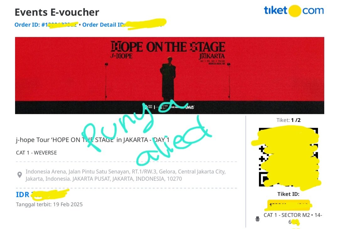 maulidhya's tweet photo. WTS j-hope Jakarta concert Hope on The Stage Day 1 CAT 1 available 2 ticket. Harga normal aja.
Alasan jual karna udah dapat VIP di day. 
#wts #zonauang #HOPE_ON_STAGE_TOUR_JAKARTA
#jhope #jakartaconcert https://t.co/d1jb3btumm