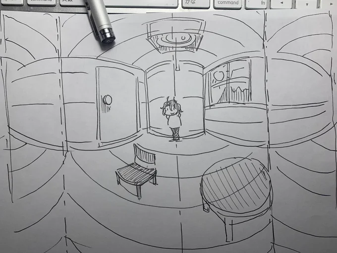 全天球画像を1枚絵にするとこんな感じらしい。雑に描いたけど。 