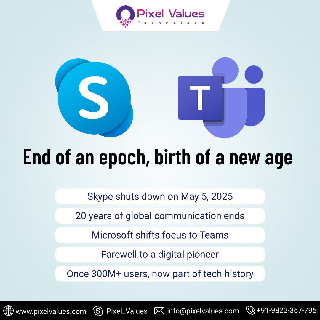 PTechnolab91982's tweet photo. 🚨 End of an Era, Dawn of a New One!
🔁 Thank you, Skype, for the memories.
🌐 Welcome, Teams, to the next chapter of communication.
#SkypeShutdown #MicrosoftTeams #DigitalTransformation #TechEvolution #GoodbyeSkype #HelloTeams #TechHistory #CollaborationFuture https://t.co/Zb20nfmHtx