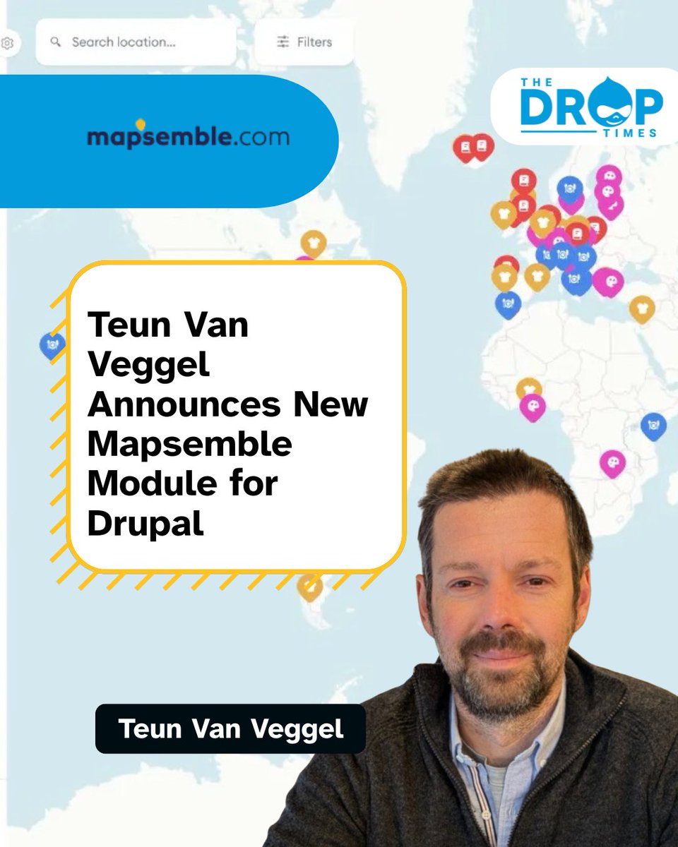 thedroptimes's tweet image. 🗺️ New Mapsemble module brings real-time, interactive maps to #Drupal—no custom code needed!
Render any Drupal entity on a map with full theming support.
Check it out: bit.ly/4iz5RHX
#DrupalDev #OpenSource via @nuez_io