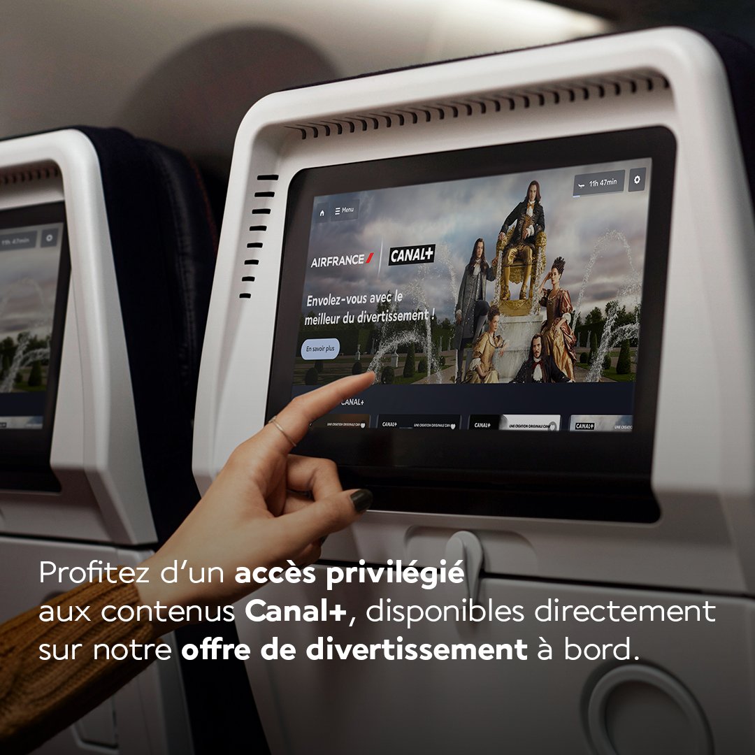 AirFranceFR's tweet image. Air France célèbre le cinéma français en s'associant à Canal + pour vous offrir une offre de divertissement inédite sur les vols long-courriers. Retrouvez sur vos écrans des contenus si captivants que les vols vous paraîtront presque trop courts !