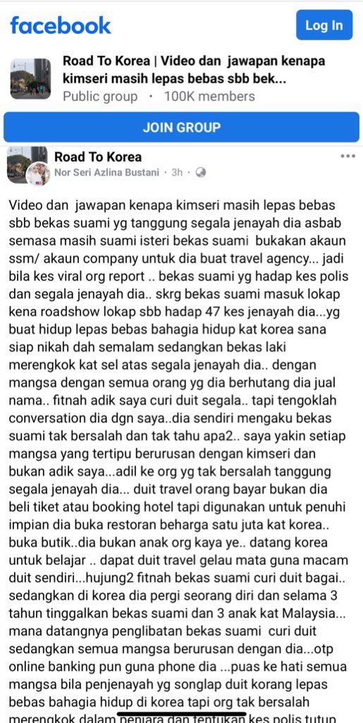 bangtanHIMANG's tweet photo. Correction: 
Bukan buat loan, dia setup company ssm bagai semua guna nama ex laki dia so since ramai report police kes scam travel agency dia so laki dia kena lebih kurang macam tu lah. Korang pergi baca fb post tu nak details lagi https://t.co/RRUqYoky6x