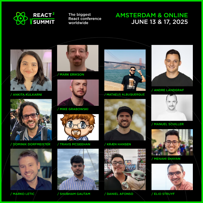 ReactSummit's tweet photo. Check out the full lineup at React Summit🌐 Visit the website for all the details.

🎤 Many amazing speakers are waiting to share fascinating talks with you! See you in Amsterdam or online this year?