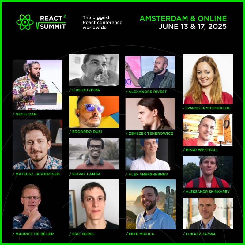 ReactSummit's tweet photo. Check out the full lineup at React Summit🌐 Visit the website for all the details.

🎤 Many amazing speakers are waiting to share fascinating talks with you! See you in Amsterdam or online this year?