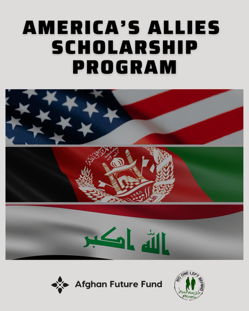n1leftbehind's tweet photo. We are excited to announce the America’s Allies Scholarship Program (AASP), a new initiative from @AfgFutureFund and No One Left Behind to support our Afghan and Iraqi allies who served alongside U.S. forces.

Learn more &amp; apply: https://t.co/SOzYKB8sET https://t.co/QejWrZDrlD