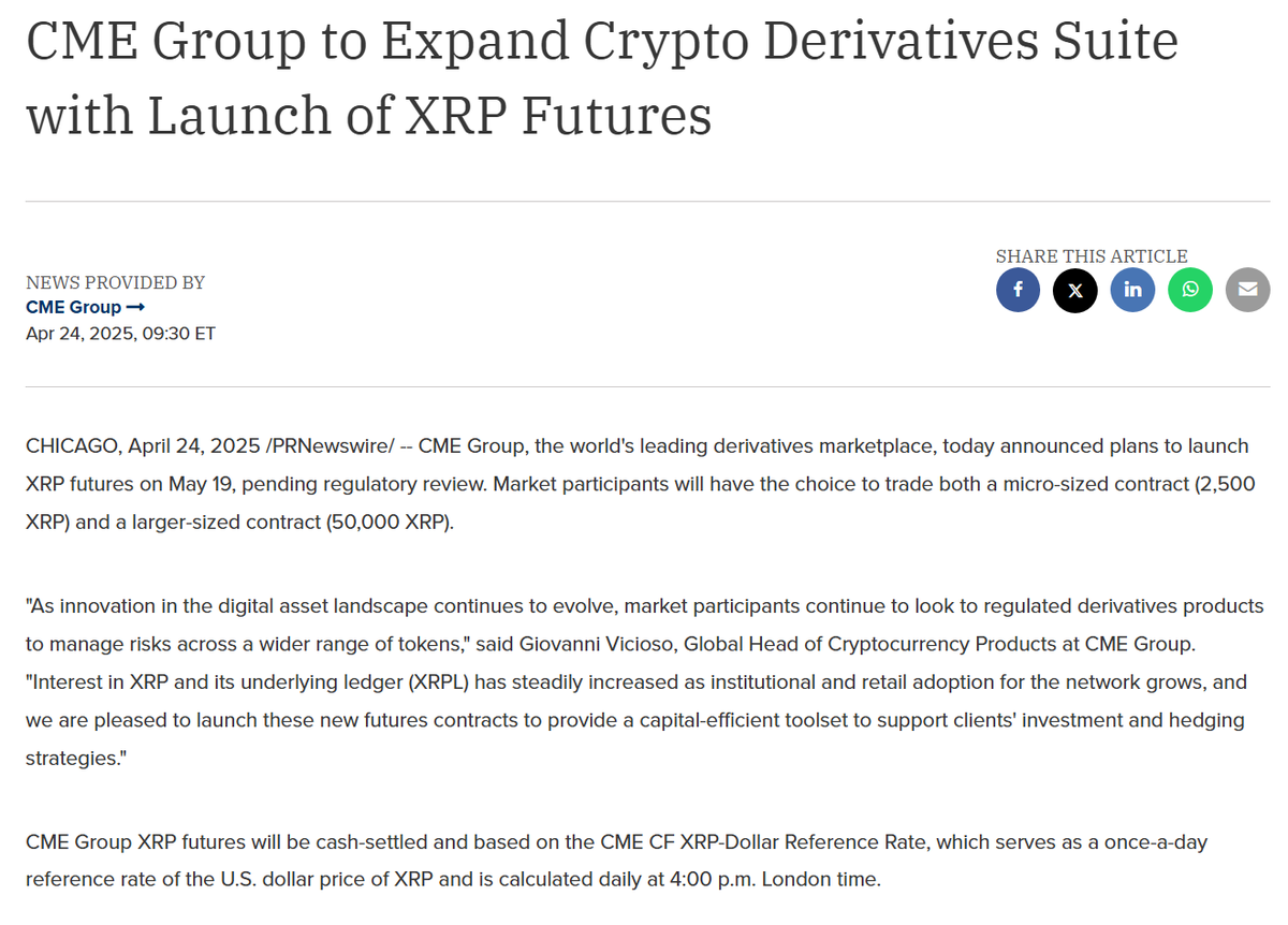 XRP超速報：最大手オプション取引所のCMEは正式に5月19日にリップル先物をローンチすると発表。 当初の公式リーク通り ・XRP先物＝50,000XRP/コントラクト  ・マイクロXRP先物＝2,500XRP/コントラクト の２つをローンチする。 仮想通貨先物としてはイーサリアム先物や ...