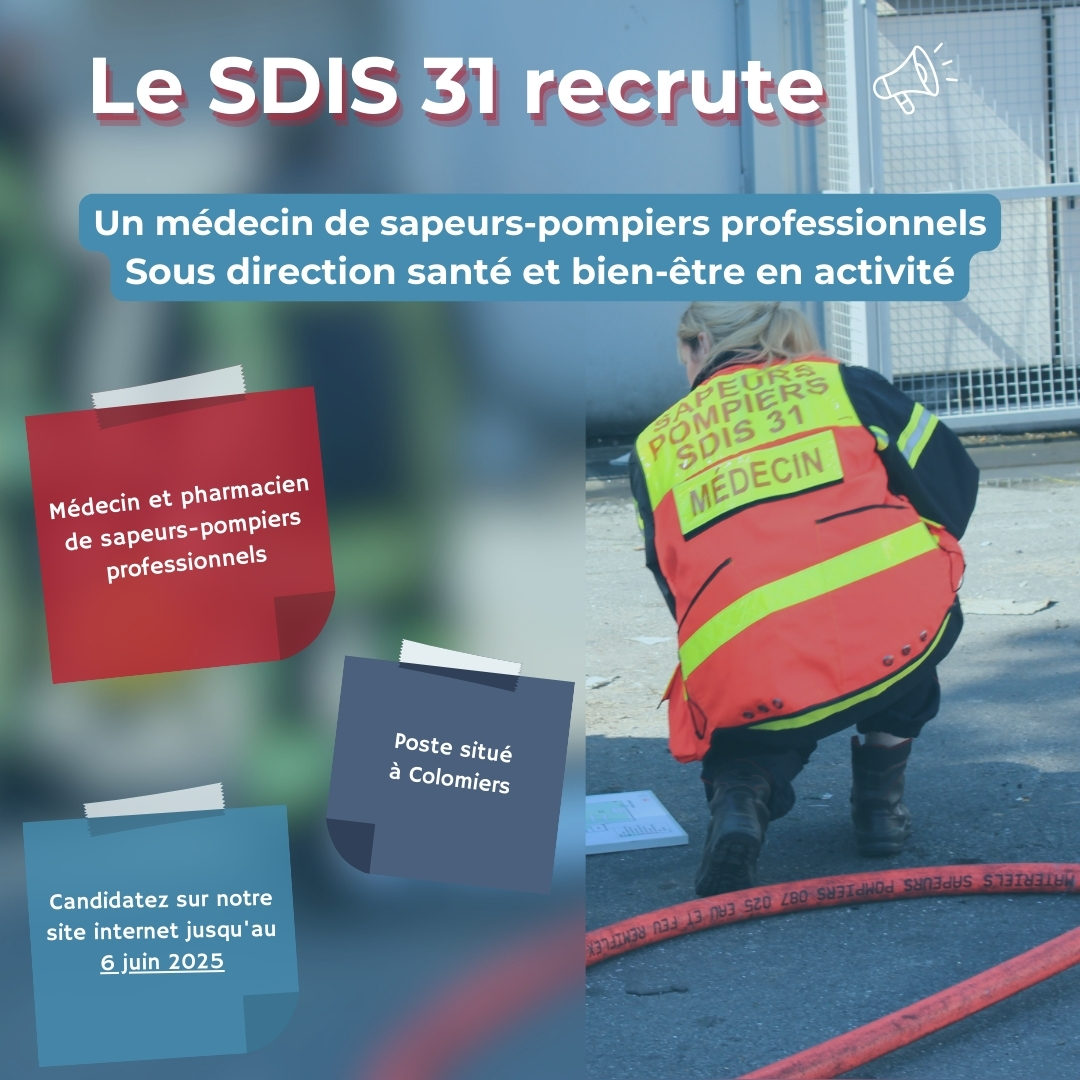 sdis31officiel's tweet photo. Le @sdis31officiel recrute un(e) médecin de sapeurs-pompiers professionnel.
👤 Médecin et pharmacien de sapeurs-pompiers professionnels.
⌚ Avant le 6 juin 2025.
📍À Colomiers.
➡Postulez en ligne sur notre site internet : https://t.co/z9VSZuueo7 https://t.co/VapKulxMed