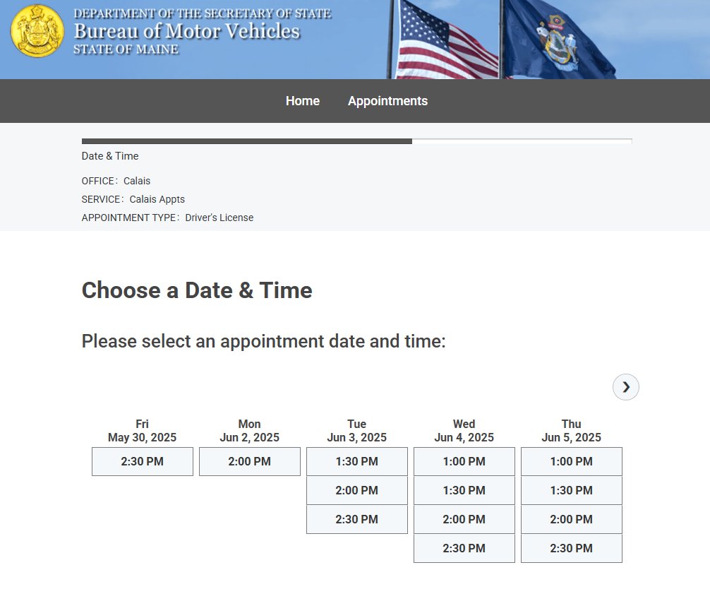 Dan Lampariello (@danwgme) on Twitter photo Looking to get a #RealID before the May 7th deadline? You may be out of luck.
Most #Maine BMV branches don't have open appointments until June. In Portland -- the next opening is July 1st!
You can still just walk in but expect a long wait.
<a href="/WGME/">CBS 13 News</a> Looking to get a #RealID before the May 7th deadline? You may be out of luck.
Most #Maine BMV branches don't have open appointments until June. In Portland -- the next opening is July 1st!
You can still just walk in but expect a long wait.
<a href="/WGME/">CBS 13 News</a>