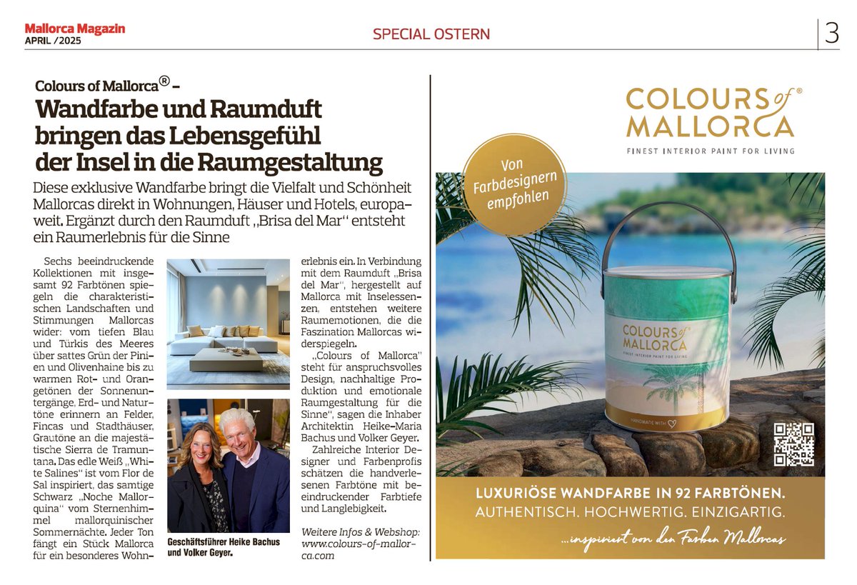 Vielen Dank an das Mallorca Magazin für den schönen Artikel über COLOURS of MALLORCA in der Ausgabe „Special Ostern“. colours-of-mallorca.com