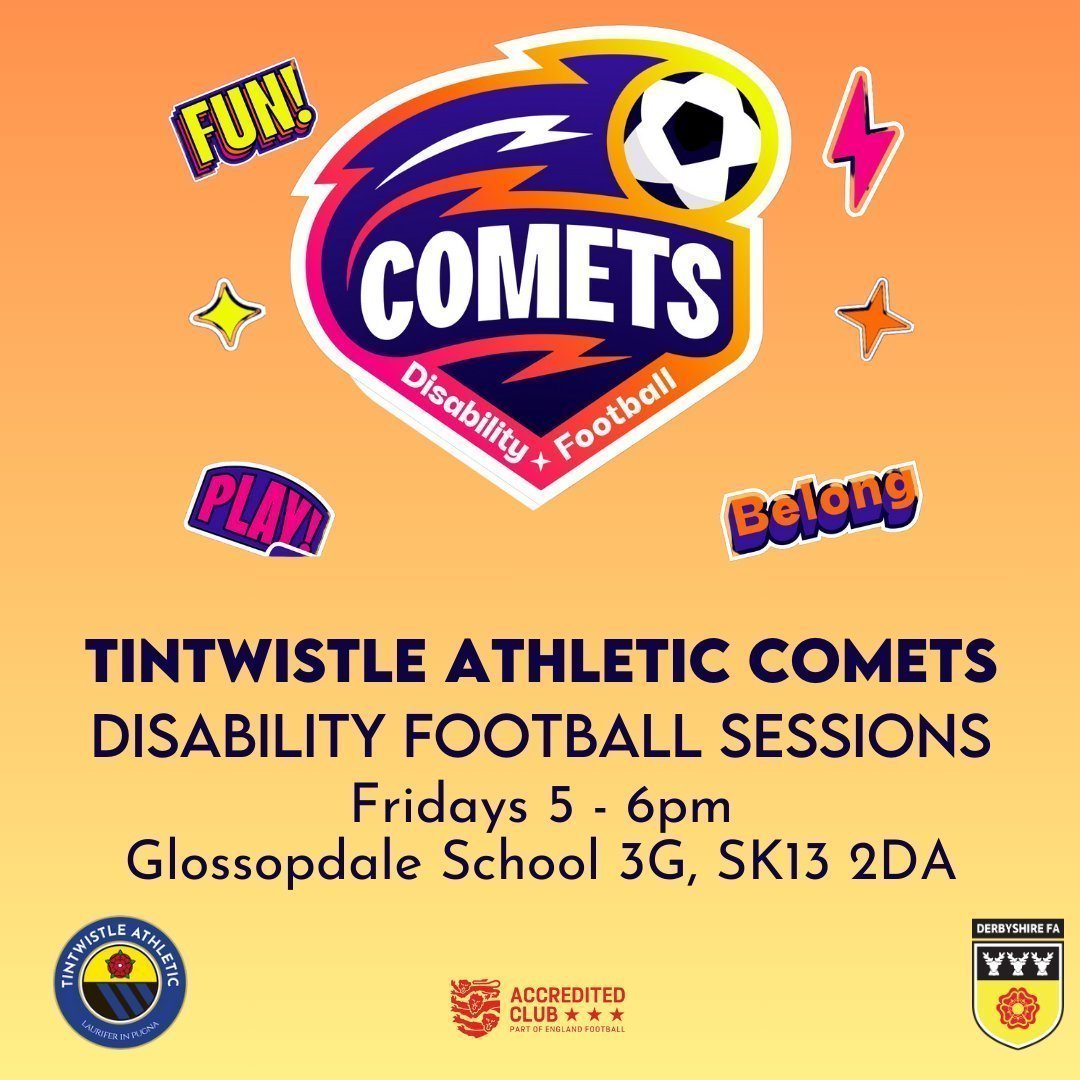 Tintwistle Athletic (@tinnyathleticfc) on Twitter photo ๐ฅ TINNY COMETS ๐ฅ
Fridays 5 - 6pm, <a href="/GSThePlace/">GSThePlace</a>
Comets is a recreational, pan-disability football programme for disabled boys and girls aged between 5 and 11. Contact jillcrossland@outlook.com for more information.
#CometsFootball <a href="/DerbyshireFA/">Derbyshire FA</a> ๐ฅ TINNY COMETS ๐ฅ
Fridays 5 - 6pm, <a href="/GSThePlace/">GSThePlace</a>
Comets is a recreational, pan-disability football programme for disabled boys and girls aged between 5 and 11. Contact jillcrossland@outlook.com for more information.
#CometsFootball <a href="/DerbyshireFA/">Derbyshire FA</a>