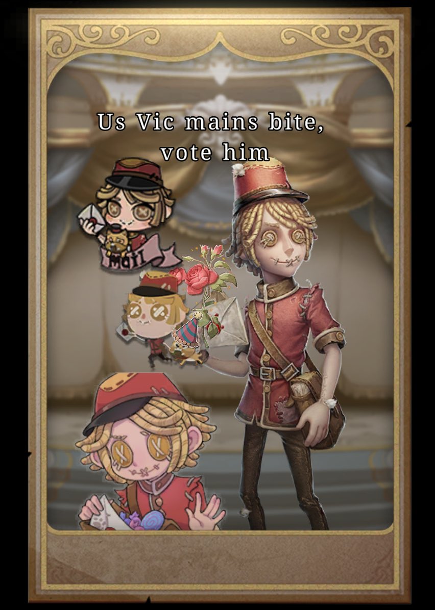 marcpro923's tweet photo. “Im so excited to vote for my fav character for deduction star” the evil victor grantz propaganda:
#victorgrantz #idv #identityv #idvdeductionstar #postmanidv #idvpostman #ビクターグランツ https://t.co/SaBpmv11OX
