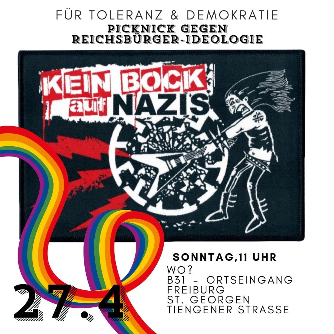 sbamueller's tweet photo. Am Sonntag, den 27. April 2025 von 11:00 bis 14:00 am Ortsausgang #StGeorgen #Freiburg / Tiengener Straße ein Gegenpicknick gegen die #Reichsbürger Flaggenparade stattfinden.
Es sein ein friedlicher Gegenakzent zu rechter Ideologie und Geschichtsrevisionismus, sagen Veranstalter. https://t.co/bVeeIi5VFW