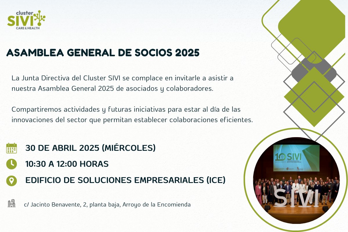 🔔 Convocatoria Asamblea General de Socios 2025

📅 Este miércoles 30 de abril, celebraremos este encuentro clave para seguir construyendo el futuro de SIVI.

👥 IMPORTANTE: Solo para socios. 

📌 Inscripción obligatoria en forms.gle/1S6vDaptYmTLfN…

#ComunidadSIVI #ClústerSIVI