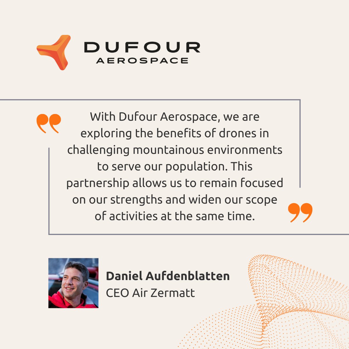 Dufour Aerospace (@dufouraero) on Twitter photo Dufour Aerospace is proud to support Daniel Aufdenblatten, CEO of <a href="/airzermatt/">Air Zermatt AG</a> , and his exceptional team as they explore the role of uncrewed systems in extending the reach of emergency services. Dufour Aerospace is proud to support Daniel Aufdenblatten, CEO of <a href="/airzermatt/">Air Zermatt AG</a> , and his exceptional team as they explore the role of uncrewed systems in extending the reach of emergency services.