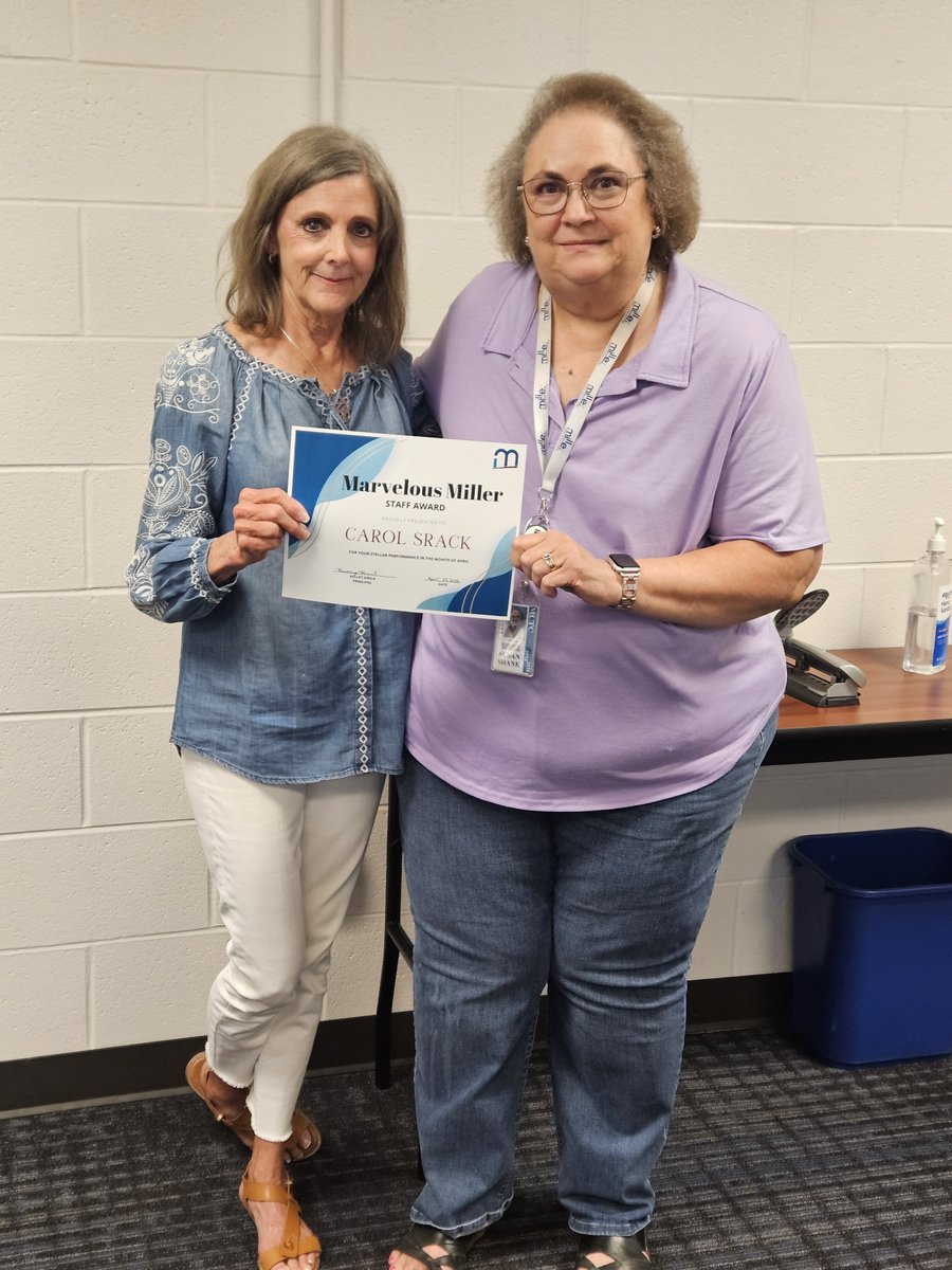 Congrats to our other April Marvelous Miller staff member, our AP Lit teacher Ms. Srack! She guides her students to truly express themselves through writing &amp; shares life lessons to help them be successful in the future. We are thankful to have her as part of the Miller family!