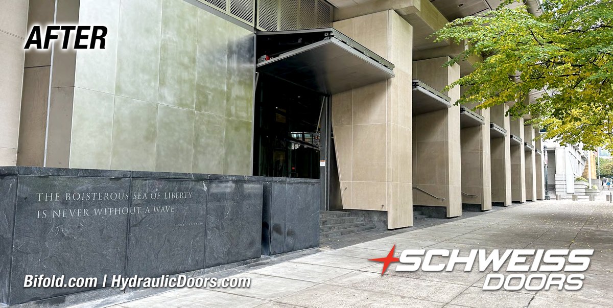 SchweissDoors's tweet image. From Damage to Defense: Courthouse Gets Schweiss Upgrade
After sustaining $2.3 million in damages during 2021 protests, the Hatfield Courthouse in Portland, Oregon took steps to reinforce security: 7 custom-engineered Schweiss Security Bifold Doors.
#SchweissDoors #SecurityDoors