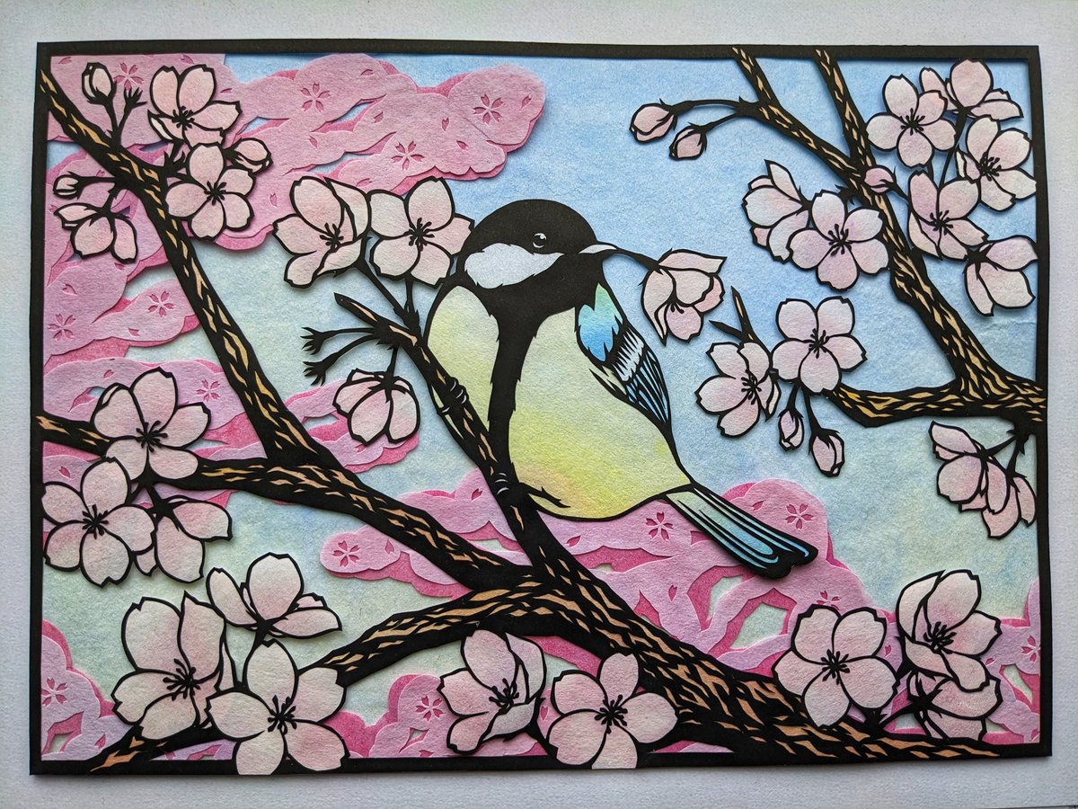 ソメイヨシノ、シダレザクラ、コブシにスイセン、レンギョウにユキヤナギ
色んな花が競うように満開🌸

コブシ→桜と昔は順々に咲いていったはずだけど、今年は同時に花が…
春爛漫で美しいけど、季節はもっとゆっくり変わっていってほしいなぁ(夏苦手💦
#切り絵