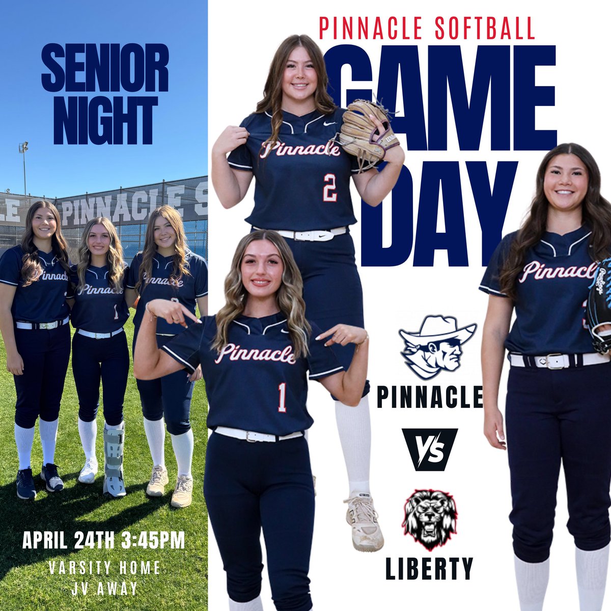 Pinnacle Softball (@pinnaclesb) on Twitter photo Help us celebrate our 3 amazing seniors today, a legacy of leadership, hard work, and heart. <a href="/alexa_wilde17/">Alexa Wilde</a> <a href="/PCrank_13/">Payton Crank</a> <a href="/Kodi_Crabtree43/">Kodi Crabtree🥎</a>
Game Day!
🆚 Liberty
⏰ 3:45 PM
📍Varsity Home & JV Away
@phsathletics_az <a href="/PVUSDATHLETICS/">PVUSD Athletics</a> Help us celebrate our 3 amazing seniors today, a legacy of leadership, hard work, and heart. <a href="/alexa_wilde17/">Alexa Wilde</a> <a href="/PCrank_13/">Payton Crank</a> <a href="/Kodi_Crabtree43/">Kodi Crabtree🥎</a>
Game Day!
🆚 Liberty
⏰ 3:45 PM
📍Varsity Home & JV Away
@phsathletics_az <a href="/PVUSDATHLETICS/">PVUSD Athletics</a>