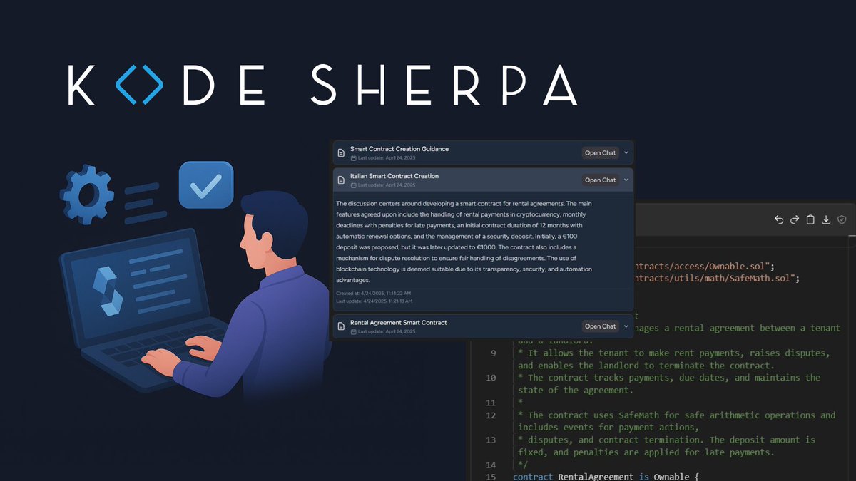 Kode Sherpa just leveled up ⚙️

- Project history
- Cleaner UI
- Faster generation

Build smart contracts without the hassle.
👉 Try it now: kodesherpa.tech

#Solidity #Web3Builder #SmartContracts #KodeSherpa