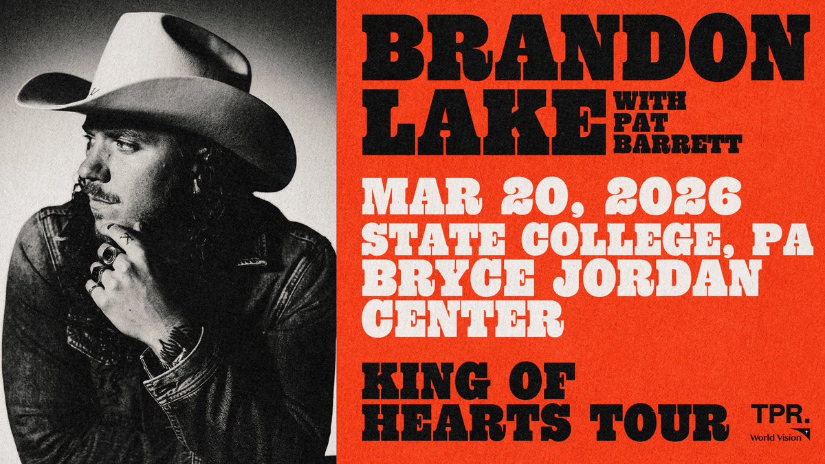 Bryce Jordan Center (@jordancenter) on Twitter photo ON SALE NOW! GRAMMY® Award-winning artist <a href="/brandonlake/">Brandon Lake</a> is bringing his King of Hearts Tour to the Bryce Jordan Center on Friday, March 20, 2026 with special guest <a href="/patbarrett/">Patrick Barrett</a>!
🎟️ Grab your tickets now before they’re gone: bit.ly/4lLVRh4 ON SALE NOW! GRAMMY® Award-winning artist <a href="/brandonlake/">Brandon Lake</a> is bringing his King of Hearts Tour to the Bryce Jordan Center on Friday, March 20, 2026 with special guest <a href="/patbarrett/">Patrick Barrett</a>!
🎟️ Grab your tickets now before they’re gone: bit.ly/4lLVRh4