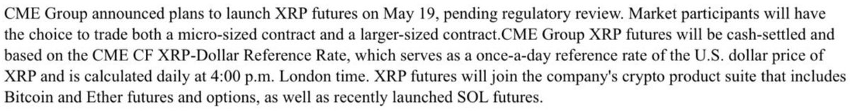 CME XRP Futures are official and launch May 19