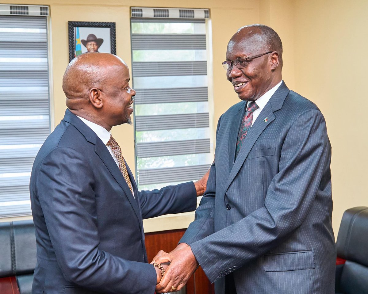 vpsouthsudan's tweet photo. Today, Vice President Dr. Benjamin Bol Mel held a strategic meeting with Hon. Simon Mijok Mijak, Minister of Roads and Bridges, to assess the progress of key road and bridge infrastructure projects across the country.

The discussion focused on removing barriers to timely project completion, strengthening coordination across government agencies, and advancing national development through enhanced infrastructure.

A key highlight was the Paloch–Mathiang–Maiwut–Pagak Road Project; a transformative regional connectivity initiative financed by the Government of the Federal Democratic Republic of Ethiopia. Hon. Mijok Mijak briefed the Vice President on his recent engagement with Ethiopian counterparts aimed at fast-tracking the project’s implementation. While notable progress has been made, the Minister also outlined logistical and financial hurdles that require urgent and collaborative solutions.

The Vice President commended the joint efforts between South Sudan and Ethiopia, stating that partnerships of this nature are essential to building a connected, peaceful, and prosperous region.

He further emphasized the strategic importance of road infrastructure in unlocking South Sudan’s economic potential, improving access to markets, education, and healthcare, and linking communities to neighbouring economies. Roads are not merely pathways - they are lifelines that create opportunities, drive investment, and bring our people together.

The Government of His Excellency President Salva Kiir Mayardit remains on course in its mission to deliver meaningful development for the people of South Sudan - connecting regions, boosting trade, and building a more unified nation.