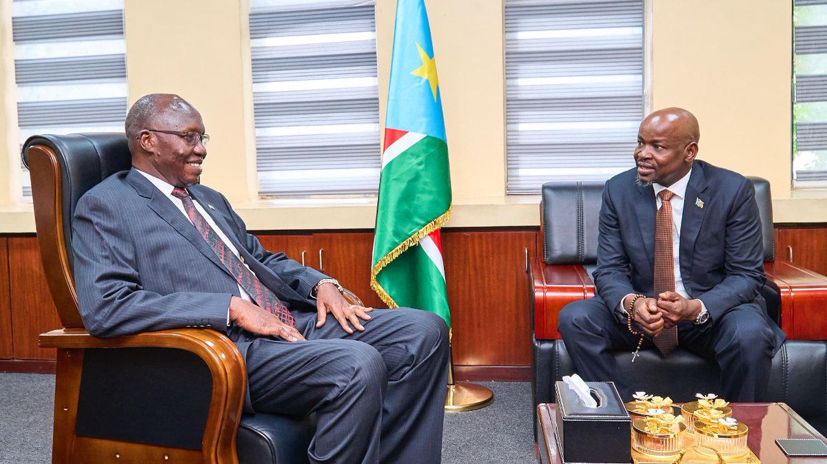 vpsouthsudan's tweet photo. Today, Vice President Dr. Benjamin Bol Mel held a strategic meeting with Hon. Simon Mijok Mijak, Minister of Roads and Bridges, to assess the progress of key road and bridge infrastructure projects across the country.

The discussion focused on removing barriers to timely project completion, strengthening coordination across government agencies, and advancing national development through enhanced infrastructure.

A key highlight was the Paloch–Mathiang–Maiwut–Pagak Road Project; a transformative regional connectivity initiative financed by the Government of the Federal Democratic Republic of Ethiopia. Hon. Mijok Mijak briefed the Vice President on his recent engagement with Ethiopian counterparts aimed at fast-tracking the project’s implementation. While notable progress has been made, the Minister also outlined logistical and financial hurdles that require urgent and collaborative solutions.

The Vice President commended the joint efforts between South Sudan and Ethiopia, stating that partnerships of this nature are essential to building a connected, peaceful, and prosperous region.

He further emphasized the strategic importance of road infrastructure in unlocking South Sudan’s economic potential, improving access to markets, education, and healthcare, and linking communities to neighbouring economies. Roads are not merely pathways - they are lifelines that create opportunities, drive investment, and bring our people together.

The Government of His Excellency President Salva Kiir Mayardit remains on course in its mission to deliver meaningful development for the people of South Sudan - connecting regions, boosting trade, and building a more unified nation.