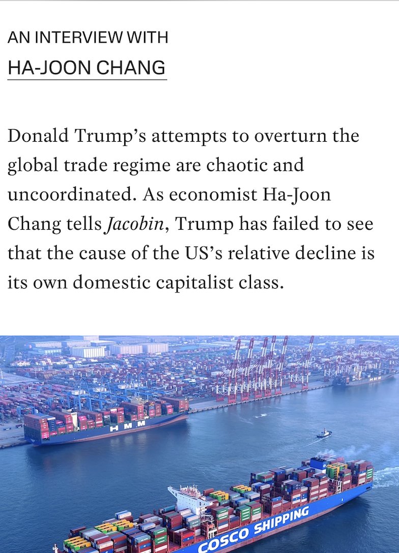 Ha-Joon Chang: Trump has failed to see that the cause of the US's decline is its own capitalist class.