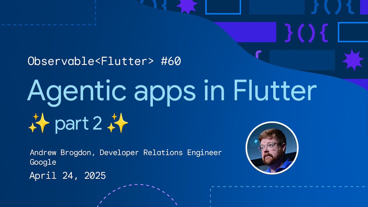 FlutterDev's tweet image. LIVE coding, happening now! → goo.gle/42HYvvG
👀 Tune in to watch Craig Labenz and Andrew Brogdon build an agentic app using Flutter.
#ObservableFlutter