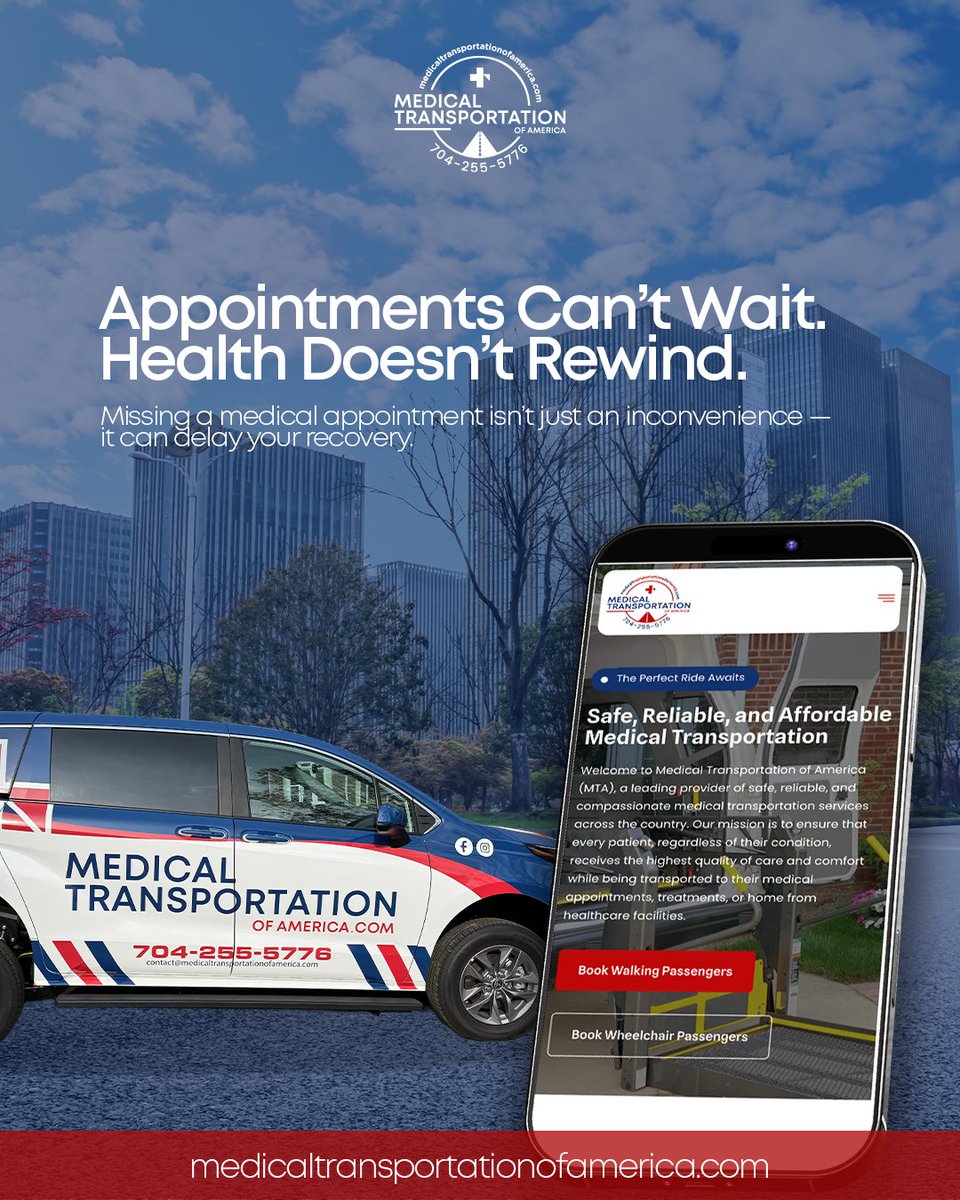 mtofamerica's tweet image. At Medical Transportation of America, we ensure you&apos;re on time for care.

🚐 No delays
🚐 Safe, professional rides 
Contact:
💙 704-255-5776
💙 contact@medicaltransportationofamerica.com
💙 medicaltransportationofamerica.com

#medicaltransportation #ontimerides #patientcare #safejourneys