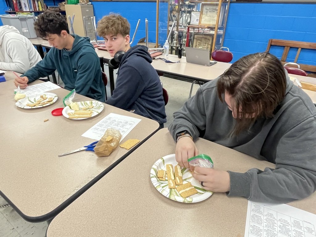 Mrs. Chernowsky's 2nd period Ag Power class was practicing their welds today using graham crackers and frosting.  Great activity before they go to the welding booths next week.