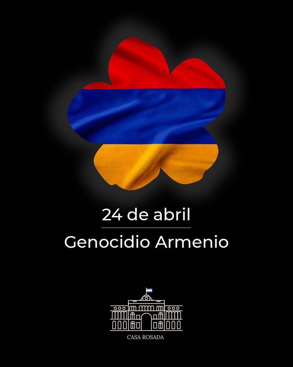 CasaRosada's tweet photo. El 24 de abril es una fecha marcada por el dolor y la memoria en todo el mundo, ya que se conmemora el genocidio armenio.

Honramos la memoria de las víctimas y reafirmamos nuestro compromiso con la defensa de la vida y la libertad. https://t.co/tjbQUcGMQu