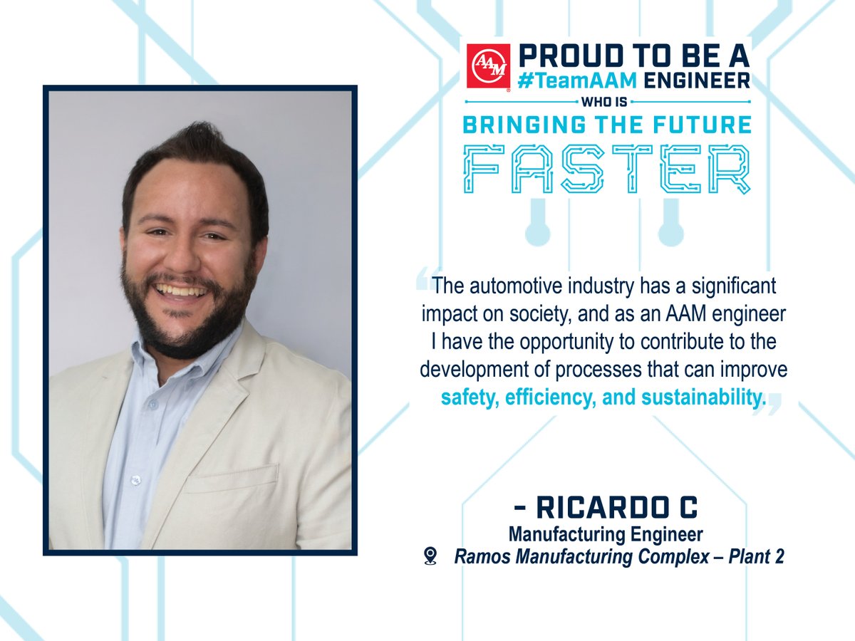 Meet Manufacturing Engineer, Ricardo, from our Ramos Manufacturing Complex 2 (RMC-2) in Mexico. 

Ricardo enjoys seeing his work make an impact on the world around him. Ricardo is passionate about #BringingTheFutureFaster for a safer and more sustainable tomorrow.