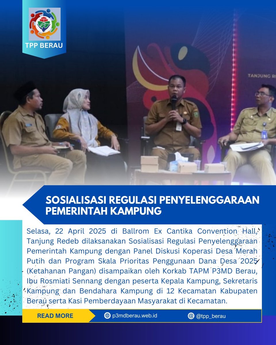 tpp_berau's tweet photo. Panel Diskusi Koperasi Desa Merah Putih dan Program Skala Prioritas Penggunaan Dana Desa 2025 (Ketahanan Pangan) oleh Korkab TAPM P3MD Berau, Ibu Rosmiati Sennang 👍🏻💪🏻
.
#tppprovkaltim
#tppberau
#TPPHadirUntukSemuaDesa
#BangunDesaBangunIndonesia
#DesaTerdepanUntukIndonesia https://t.co/4DizI14NKT