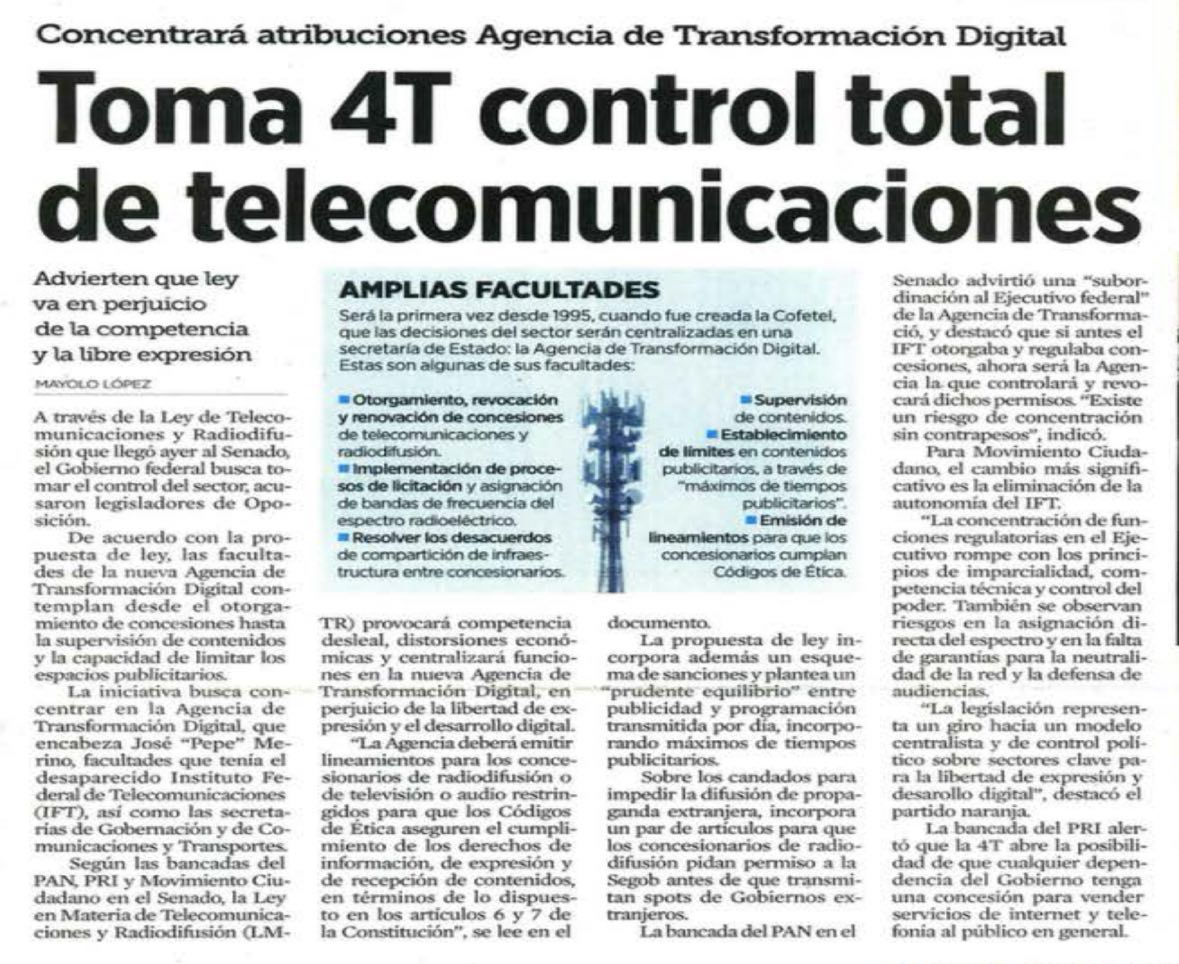 El regimen morenista continúa con su voraz e insaciable deseo de concentrar todo el poder, ahora en material de telecomunicaciones buscarán tener permanentemente amenazadas a las concesiones de radio, televisión y telecomunicaciones, atentando contra la libertad de expresión y