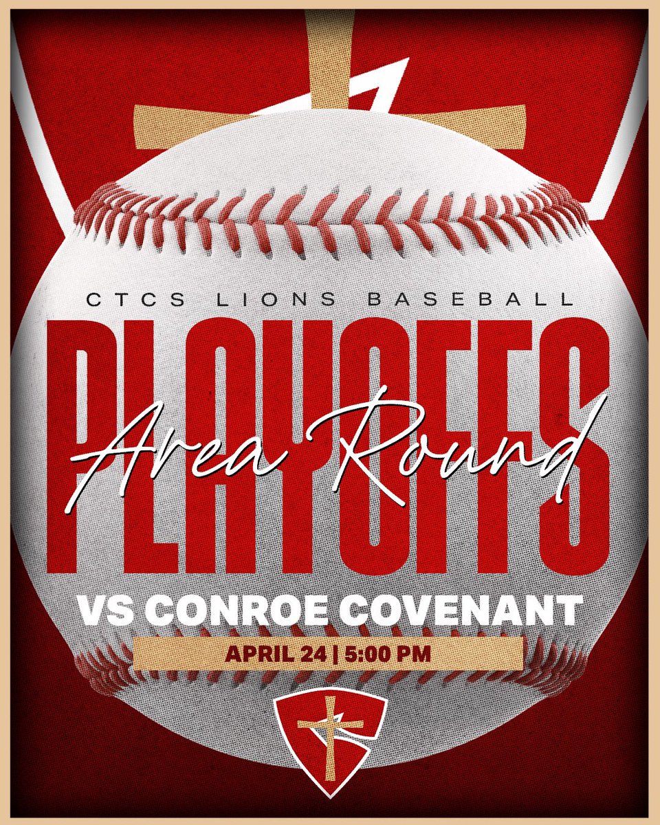 Baseball will take on Conroe Covenant at 5:00 pm in Area Round Playoffs!!! #CTCS