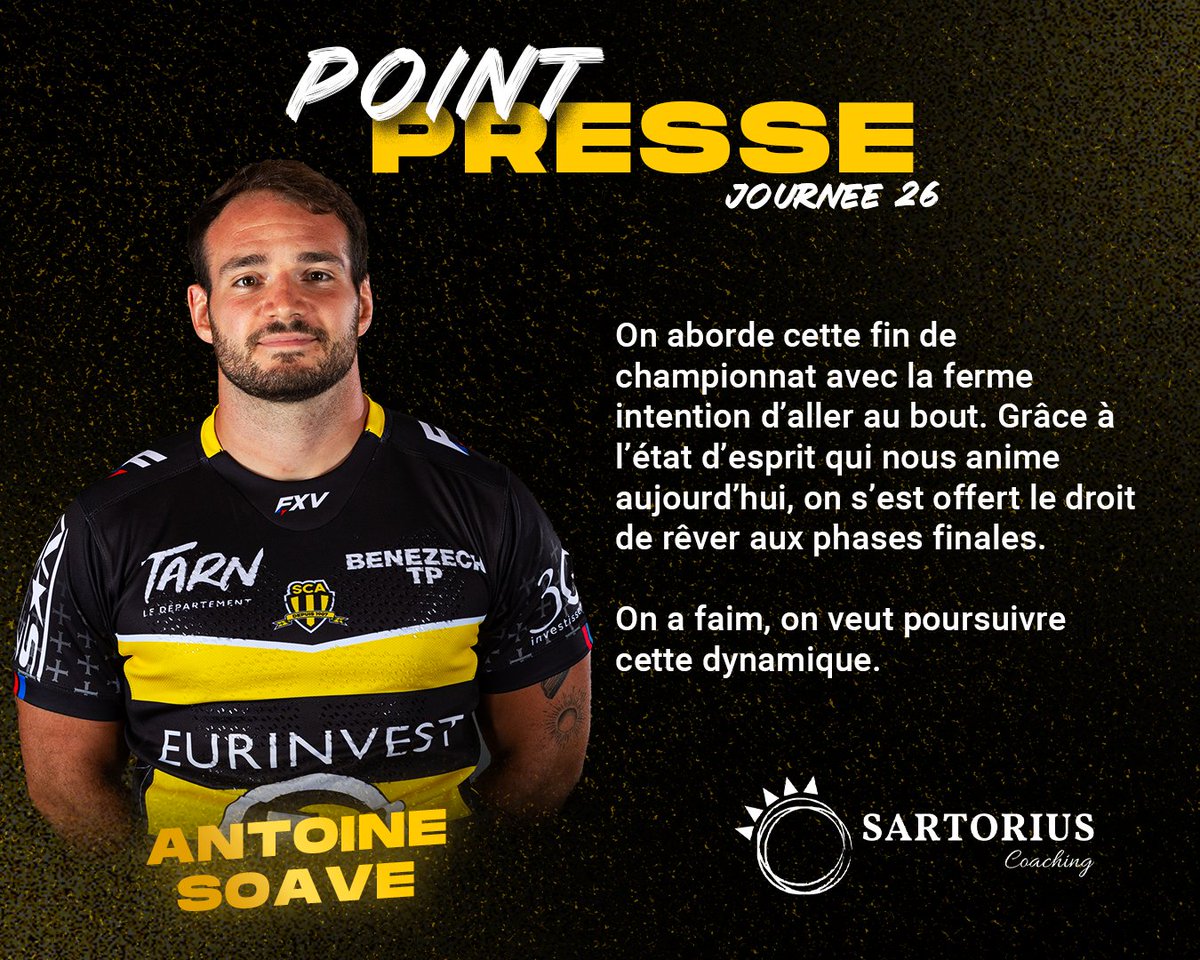 SCA_OFFICIEL's tweet photo. 🎙️ 𝐏𝐎𝐈𝐍𝐓 𝐏𝐑𝐄𝐒𝐒𝐄

Les propos de Antoine Soave et de Théo Siboul avant le dernier match de la saison contre Bourg-en-Bresse Samedi !🔥📈

#usbpasca

𝙉𝙤𝙩𝙧𝙚 𝙛𝙤𝙧𝙘𝙚 𝙘'𝙚𝙨𝙩 𝙫𝙤𝙪𝙨 ! 🐝 https://t.co/q38xLO8w6t