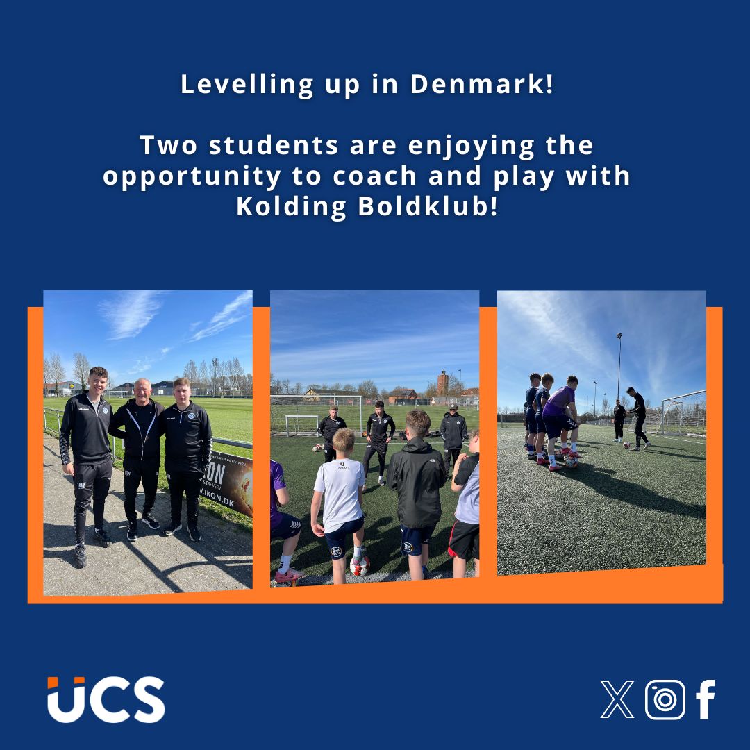Two of our Year 1 BSc Sport Coaching students are spending a month at Kolding Boldklub in Denmark—coaching youth teams from U10 to U18 and playing for the club’s first team in the 6th tier of Danish football! A standout opportunity to coach, play, and grow! #degreeeducation