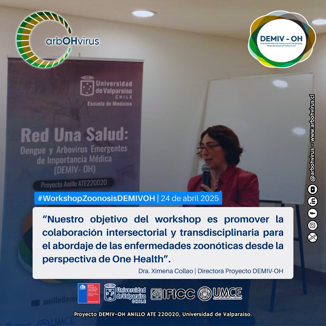 🤝Agradecemos la participación de <a href="/ximecf11/">ximena collao</a> - Directora del Proyecto #DEMIVOH en nuestro #WorkshopZoonosisDEMIVOH. Su compromiso fortalece la estrategia #OneHealth contra #EnfermedadesZoonóticas.
<a href="/ANID_Chile/">Agencia Nacional de Investigación y Desarrollo</a>
<a href="/CentrosAnid/">Centros ANID</a>
<a href="/uvalpochile/">Universidad de Valparaíso</a>
<a href="/umcecl/">UMCE</a>
<a href="/InstitutoIficc/">IFICC</a>
#arbOHvirus