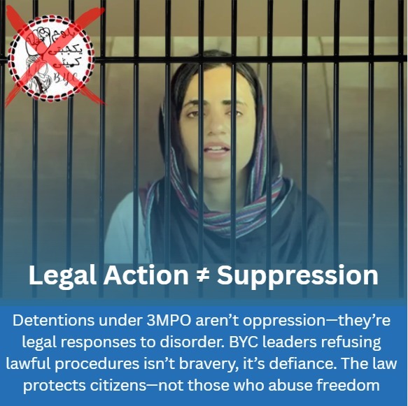 jahannzaib_'s tweet photo. Legal Action ≠ Suppression
Detentions under 3MPO aren’t oppression���they’re legal responses to disorder. BYC leaders refusing lawful procedures isn’t bravery, it’s defiance
#StandWithBalochistan #RejectExtremism #RuleOfLaw #PeaceOverPolitics
#BalochistanDeservesBetter #FalseIcons https://t.co/fTWl5gcFTx