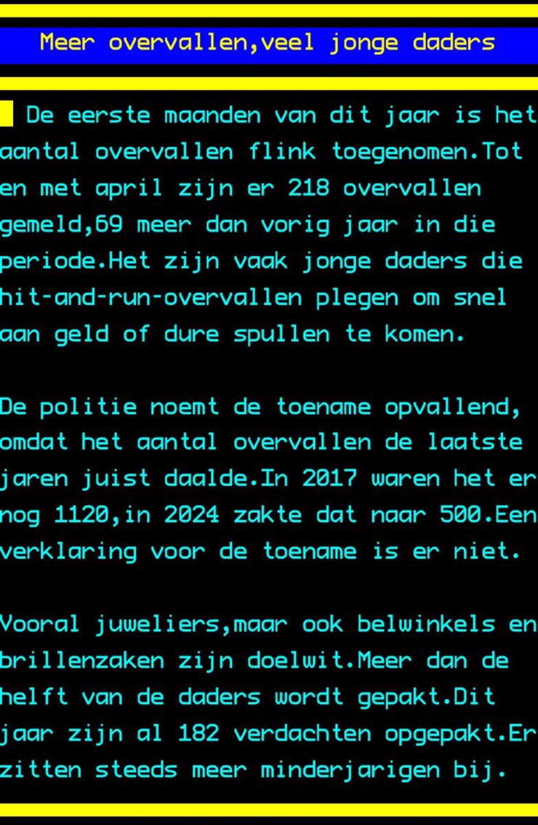 “Meer overvallen, veel jonge daders.
Een verklaring voor de toename is er niet.”

Schiet. Me. Af. Ik kan niet meer…