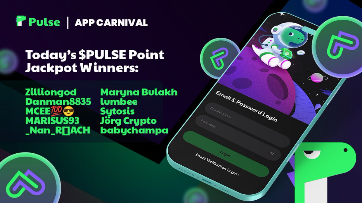 PulseSocialFi's tweet photo. π Today's Pulse App Carnival Winners! π
Congrats to todayβs lucky Pulsers! πΈ
Keep checking in, keep winning! More tomorrow! π
π² Download Pulse and join the check-in streak!
π https://t.co/TXFaVk1weX
#PulseSocialFi #CheckInToWin #CryptoRewards https://t.co/fieJ3X74KD