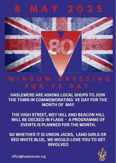Window and street decorating ready for #VEDay encouraged in #Haslemere