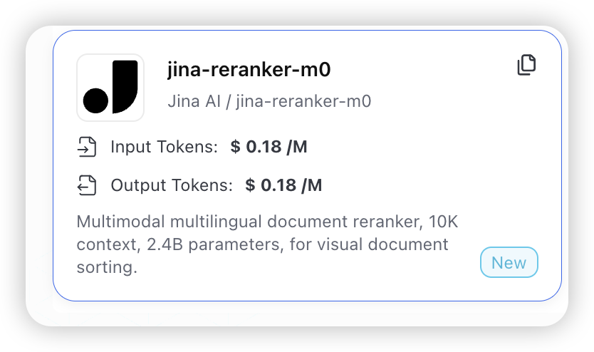 AiHubMix's tweet image. 🎉 You can now access JinaAI’s multimodal reranker model jina-reranker-m0 directly via the Aihubmix API! @JinaAI_  #rerank aihubmix.com/models