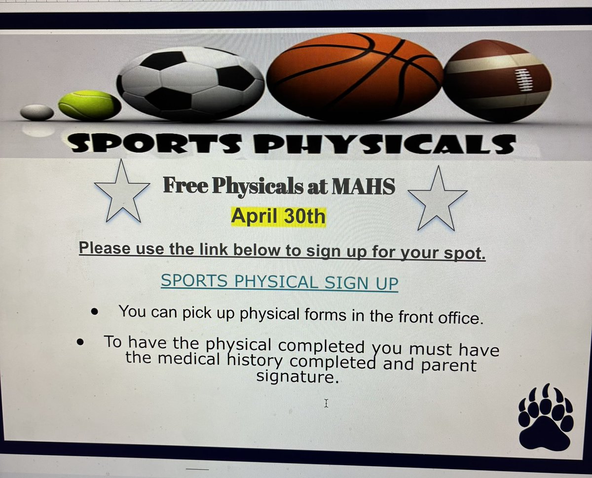 MA Athletics (@granitebears) on Twitter photo Free! Free! Free! <a href="/GraniteBears/">MA Athletics</a> Sports Physical Wed April 30
Use link to sign up forms.gle/JCe6SJeSjhVB16… Forms are in Main Office at HS
GO 🐻 <a href="/MACSchools/">Mount Airy City Schools</a> <a href="/granitesquad/">GSOD</a> <a href="/ahmayfield/">Angela Mayfield</a> <a href="/AbbyGallimore1/">Abby Gallimore</a> Free! Free! Free! <a href="/GraniteBears/">MA Athletics</a> Sports Physical Wed April 30
Use link to sign up forms.gle/JCe6SJeSjhVB16… Forms are in Main Office at HS
GO 🐻 <a href="/MACSchools/">Mount Airy City Schools</a> <a href="/granitesquad/">GSOD</a> <a href="/ahmayfield/">Angela Mayfield</a> <a href="/AbbyGallimore1/">Abby Gallimore</a>