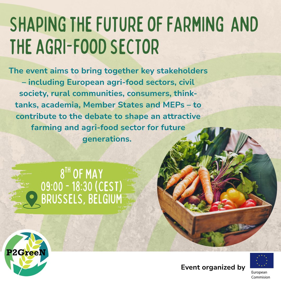 🚜🌱 Join the European Commission's #EUAgriVision conference on May 8th! A key event to discuss the future of farming &amp; the agri-food sector. 📅 Be part of the conversation on building a sustainable future! 🌍 #FutureOfFarming #AgriFood