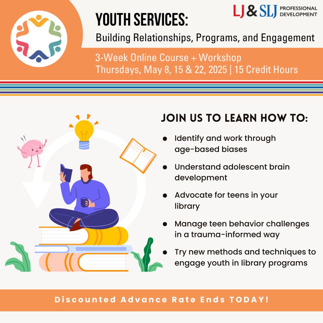 The future of libraries starts with youth services. This online course unites experts to tackle today's key issues for school and youth librarians. 🧠

📅 Thursdays, May 8, 15 and 22, 2025
⌚ 2:00-4:45 pm ET
🔗 hubs.la/Q03jJNRv0

#FutureOfLibraries #LibraryLeaders
