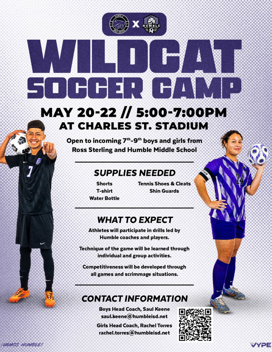 Join us at Charles St. for our 2025 Wildcat Soccer Camp May 20-22nd!